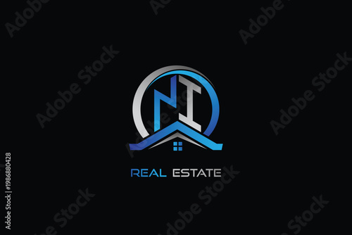 NI real estate letters logo design for construction or house. NI real estate letters logo Vector design
