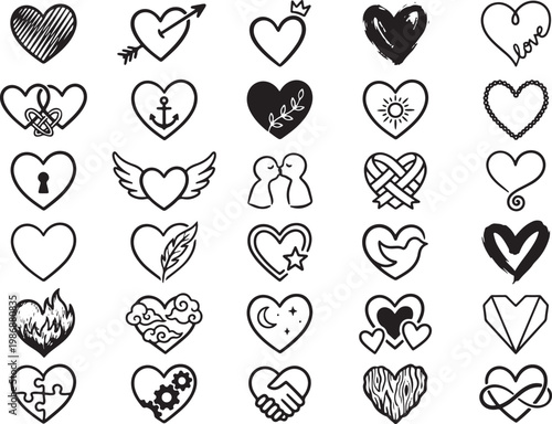 Rustic Hand-Illustrated Heart Symbols for Wedding Design