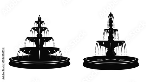 Elegant fountain designs in black showcasing detailed architectural silhouette