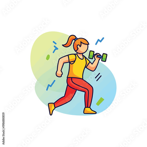 Woman Running with Dumbbells Fitness.