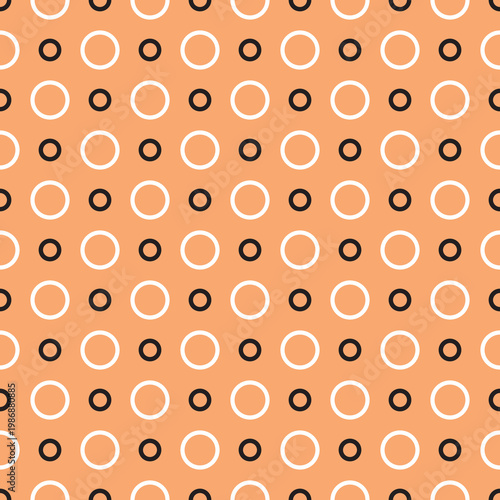 Seamless Geometric vector Pattern of Alternating White and Black Rings on a Vibrant Orange Background, Perfect for Textile Design, Wallpaper, and Digital Projects