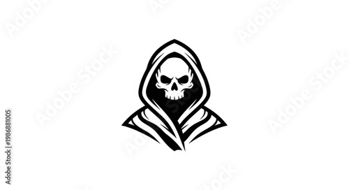 Hooded Skull Grim Reaper Emblem Illustration.