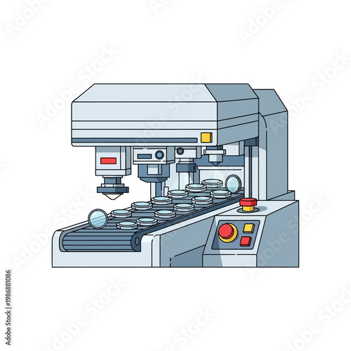 Automated Laboratory Machine Processing Petri Dishes on Conveyor Belt