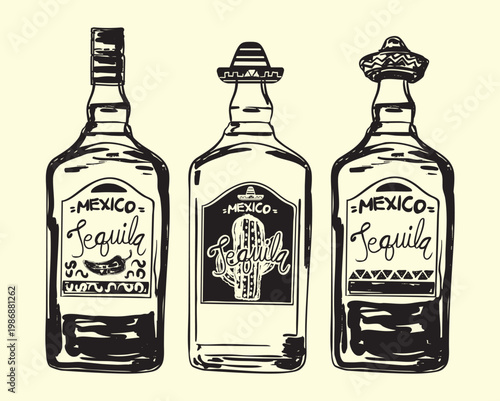 Vintage Mexican Tequila Bottle Set Traditional Agave Spirit Collection