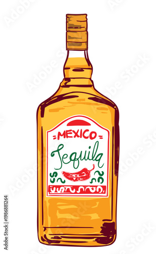 Golden Mexican Tequila Bottle Premium Agave Spirit Drink