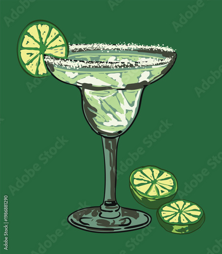 Green Margarita Cocktail with Lime Slice Refreshing Drink