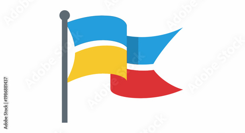 Ukrainian flag waving on a pole.