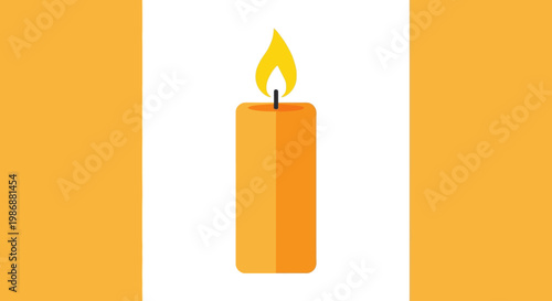 Burning orange candle with flame.