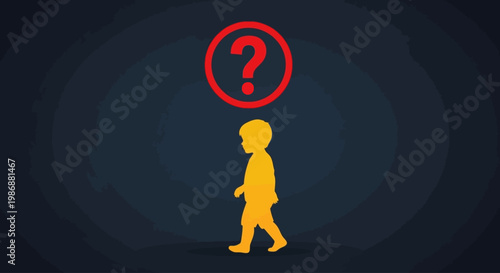 Person walking with question mark.