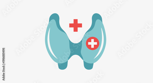 Thyroid gland with medical cross symbol.