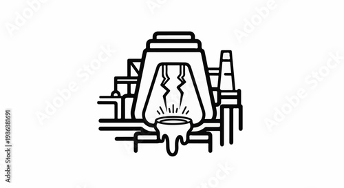 Industrial furnace with molten metal dripping into a basin below