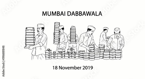 Illustration of Mumbai lunchbox delivery workers