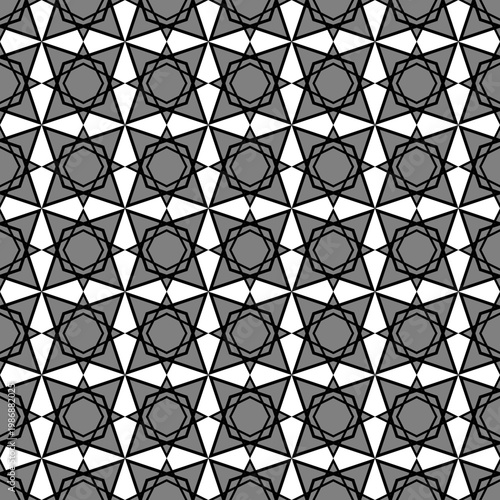 Abstract Seamless Geometric Lattice vector Pattern, Intricate White Line Mandala Ornament on Black Background for Modern Interior Design and Textiles