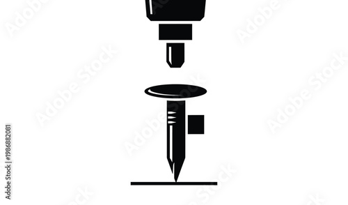 Precision industrial machine tool with a drill bit in action, creating intricate designs on a flat surface, showcasing advanced technology and engineering.