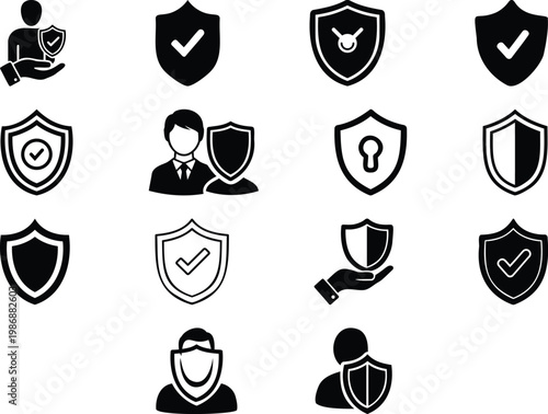 Security icons set silhouette of protection trust and user safety isolated on transparent background