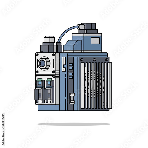 Modern industrial hydraulic pump unit with control panel and cooling fan