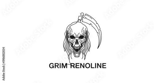 Hooded Grim Reaper Skull Illustration Logo Emblem.