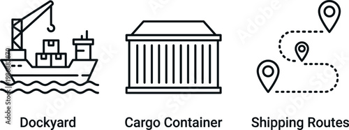 logistics and shipping vector illustration with dockyard, cargo container, and shipping routes