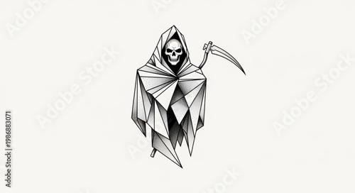 Hooded Grim Reaper Sketch Holding Scythe.
