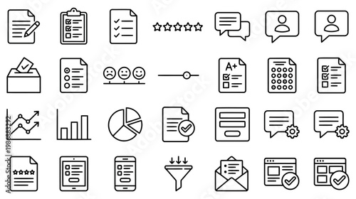 vector icon set in modern clean line style representing survey, opinion, feedback,