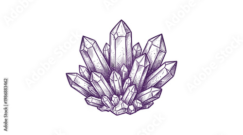 Purple Quartz Crystal Cluster Drawing