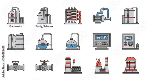 Chemical and Industrial Plant Icons - Detailed Vector Set.