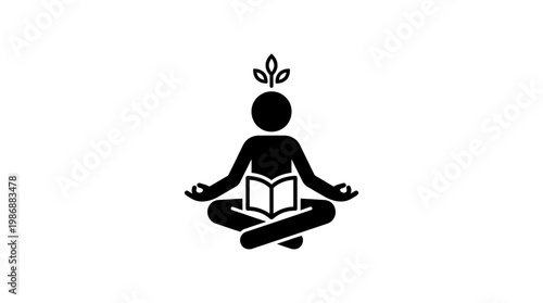 Meditating Figure Reading Book With New Growth