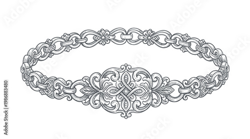 Elegant Ornate Silver Bracelet with Intricate Centerpiece