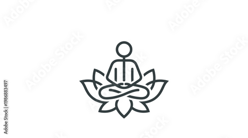 Minimalist Icon Of A Person Meditating On A Lotus Flower