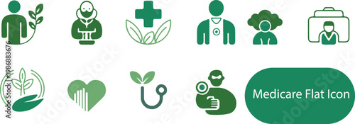 Healthcare Medical Flat Icon Set – Medicare, Hospital and Patient Care Vector Collection