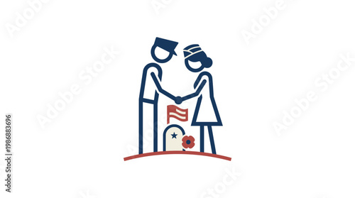 Honoring Veterans Handshake with Soldier and Civilian at Grave