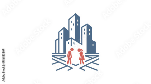 Diverging Paths of a Couple in a Cityscape