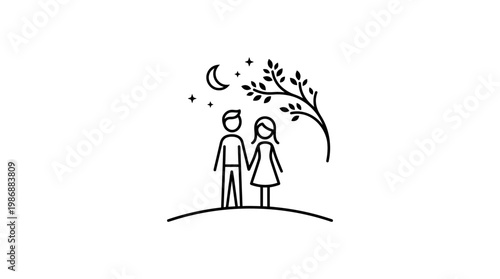 Couple Holding Hands Under Starry Night Sky With Moon