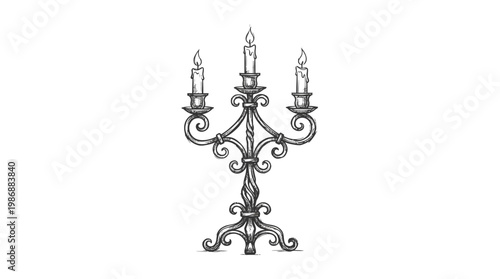 Antique Candelabra with Three Burning Candles
