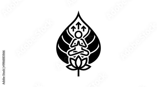 Spiritual Growth Symbol Lotus Flower Meditating Figure and Ascending Arrows