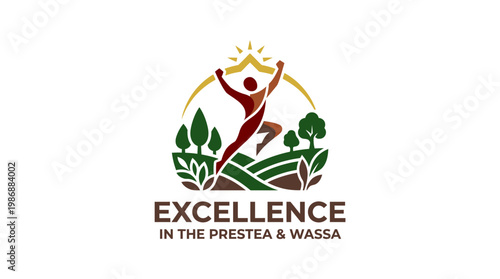 Logo Featuring a Victorious Figure Over a Landscape with Text 'Excellence in the Prestea  Wassa'