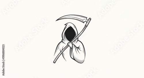 Hooded Grim Reaper Illustration With Scythe.