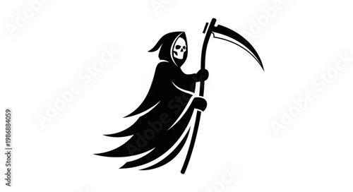 Hooded Grim Reaper Holding Scythe Dark Silhouette.