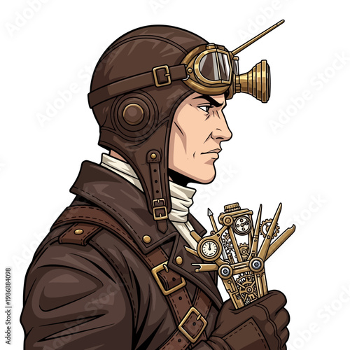 Steampunk Aviator with Mechanical Hand Device