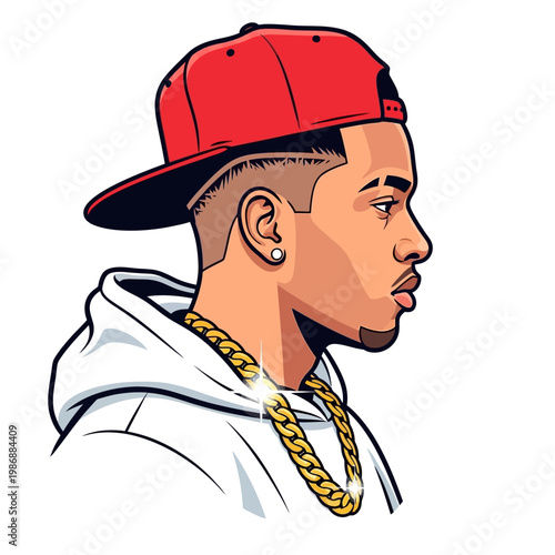 Stylish Young Man with Red Cap and Gold Chain, Hip Hop Style Portrait