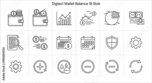 Digital wallet balance icons set.