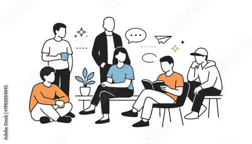 People illustration of a diverse group of friends socializing together