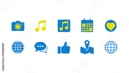Icons including music, photos, video, and digital media symbols.