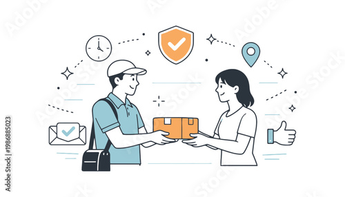 Delivery man handing a package to a satisfied customer