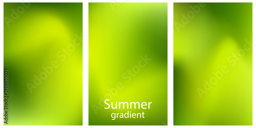 Set of vibrant mesh gradient of a smooth blend of lime green and bright lemon yellow