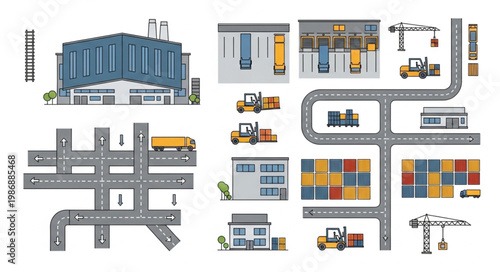 Isometric Logistics and Transportation Elements for City Planning.