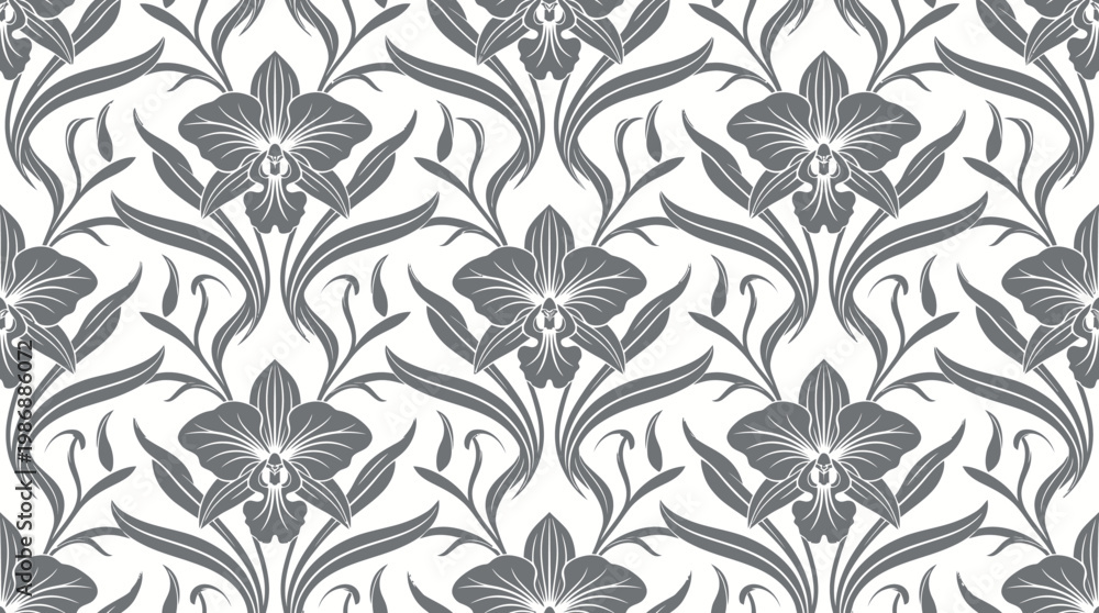 Obraz premium Intricate Black and White Damask Floral Pattern for Textiles and Wallpapers.