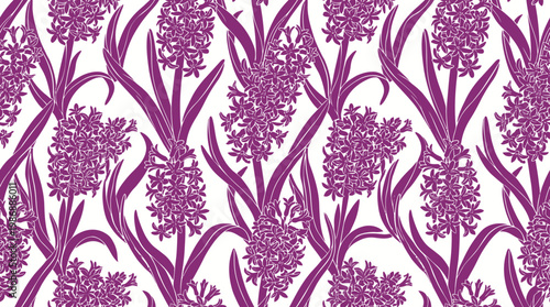 Purple Lavender Botanical Pattern Featuring Repeating Floral Elements for Textile and Wallpaper Backgrounds.