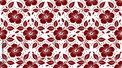 Red and White Seamless Floral Pattern Textile Design.