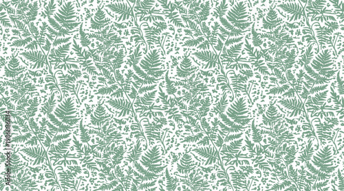 Abstract fern pattern texture with leafy motifs in green and white.